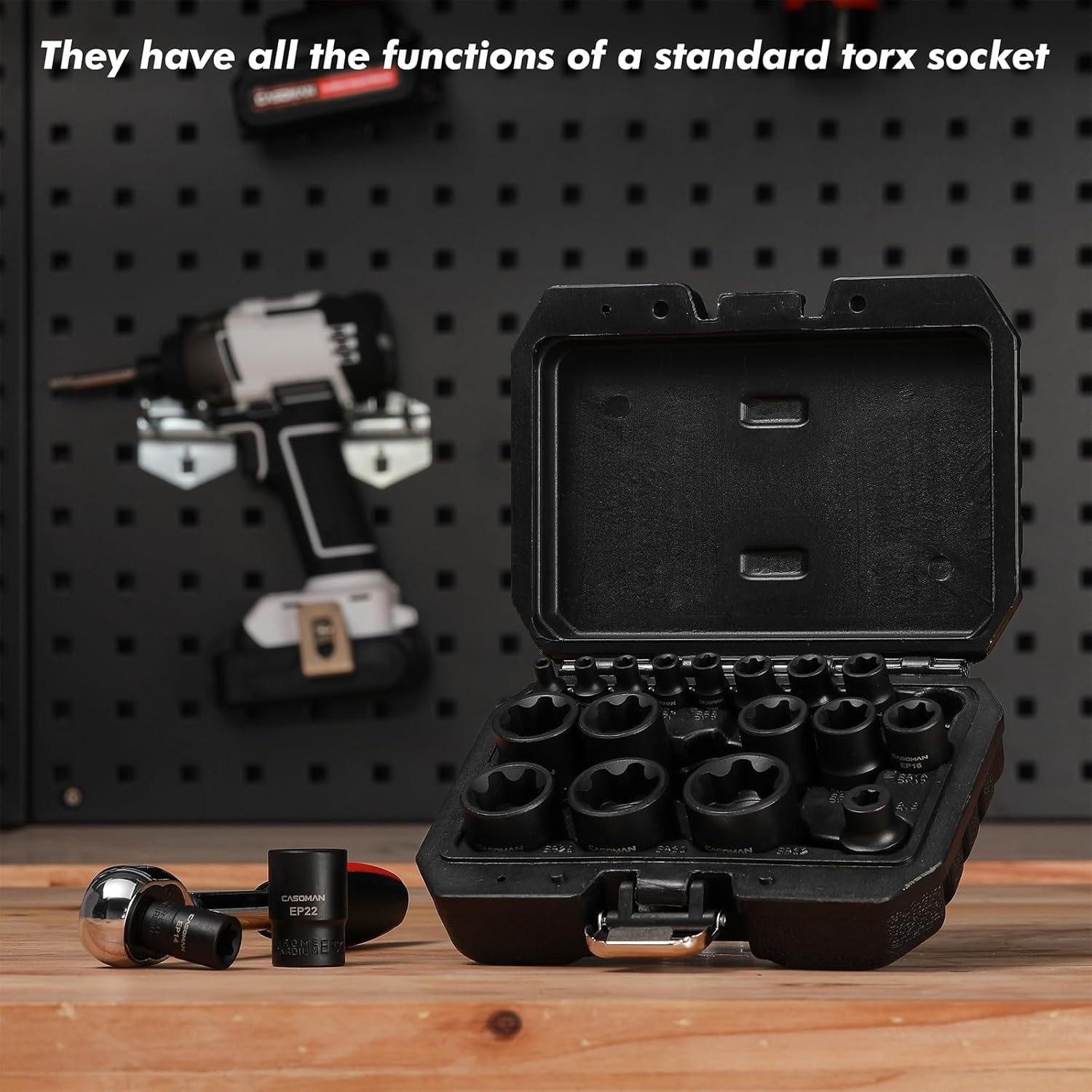 19PCS External Torx Plus Socket Set, 6 Point EP Socket EP4-EP32 with 1/2'', 3/8'' & 1/4'' Dr, 5 Point EP Socket 1/2'' Dr. EP8.8 Compatible with Tesla, Cr-V Steel