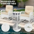 thumbnail image 3 of MEETWARM Wicker Outdoor Side Table, All-Weather Patio Rattan Side Table with Tempered Glass Top and Storage Shelf, Small Patio End Table for Outside Indoor Outdoor Balcony Porch Deck, White, 3 of 7