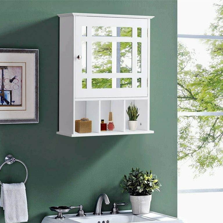 Ktaxon Medicine Cabinet Wall Mounted Bathroom Storage Cabinet Organizer  with Mirror Door and Adjustable Shelf, White Finish 