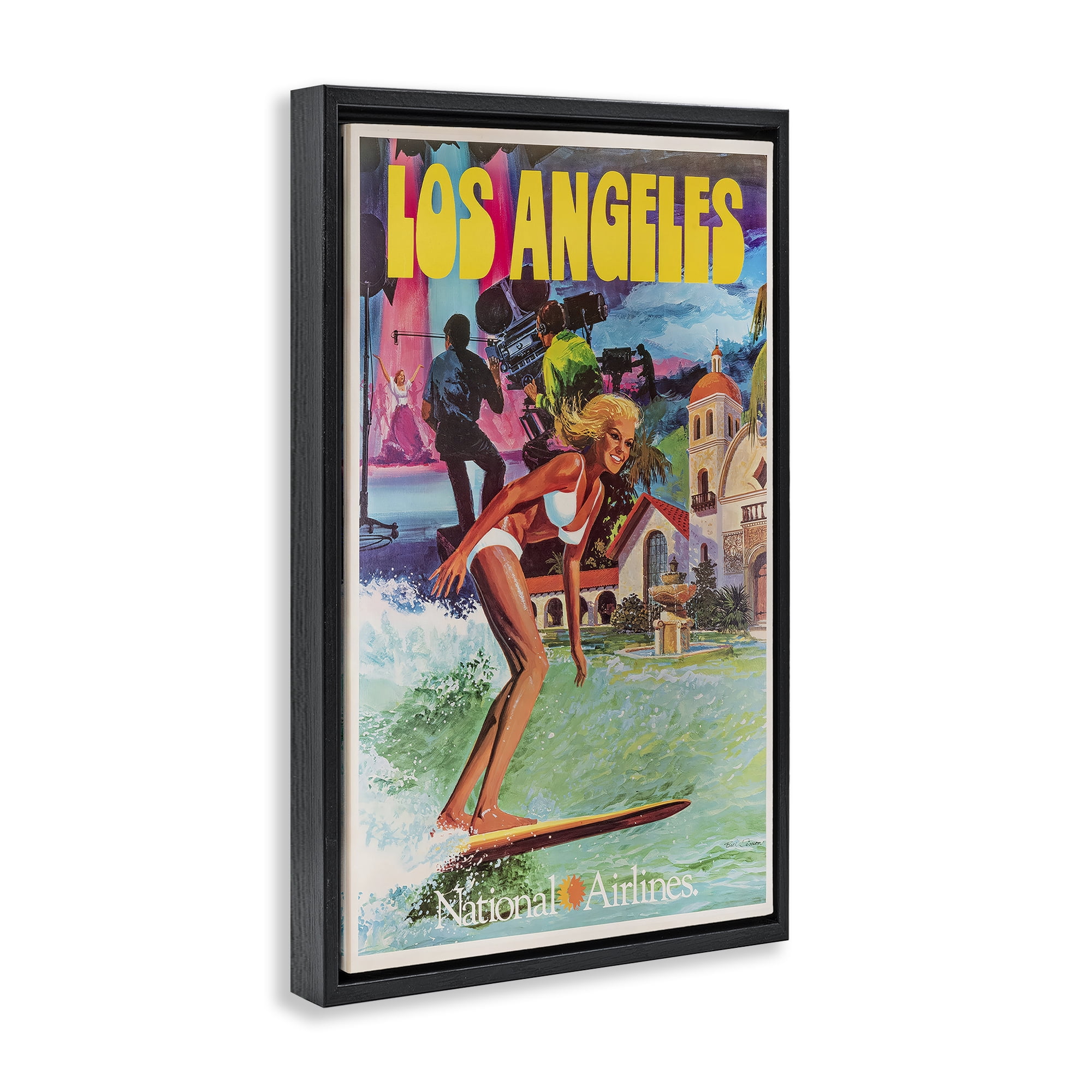 Stupell Industries Vintage Los Angeles Travel Black Framed Floater Canvas Wall Art, design by Vintage Posters