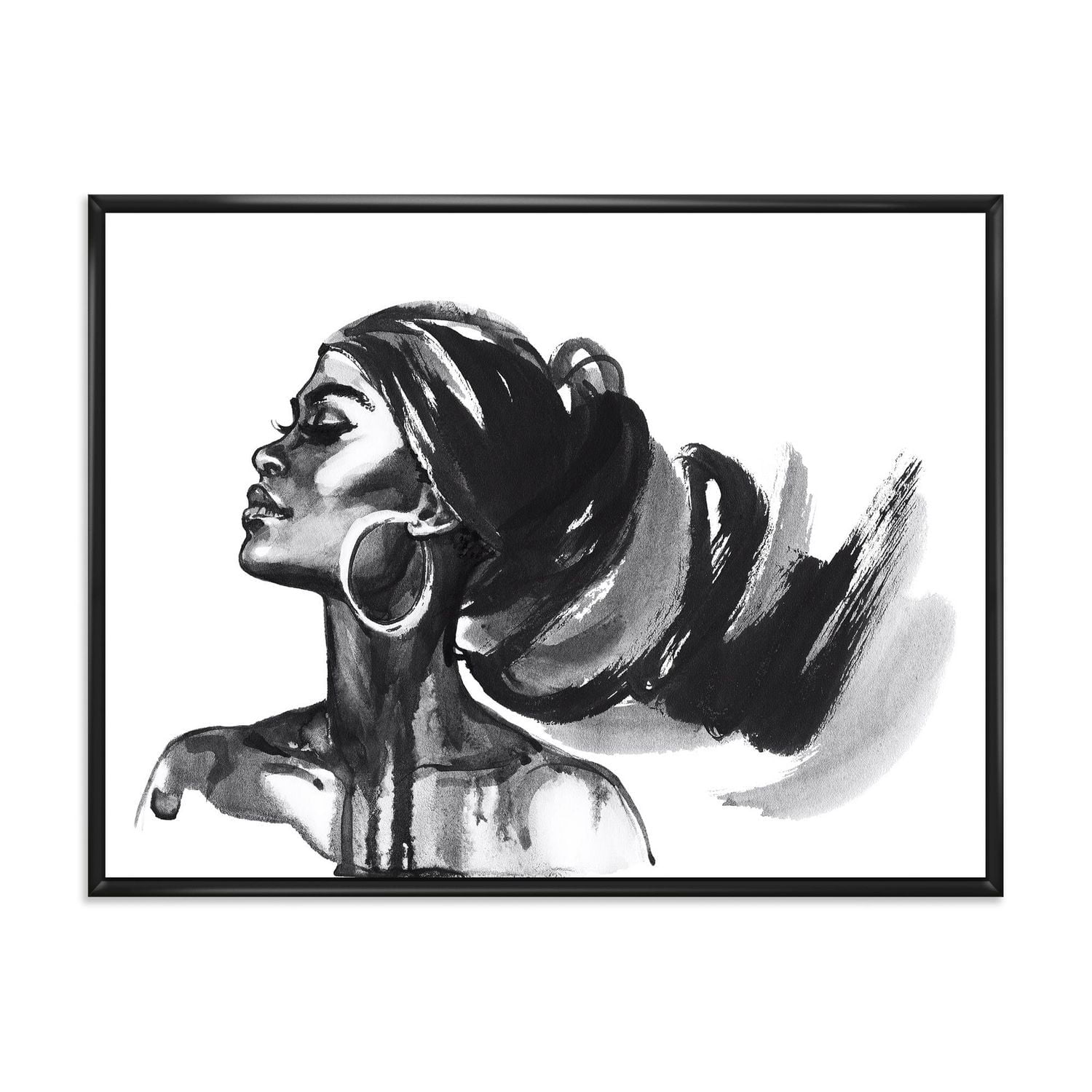 Designart Monochrome Portrait of African American Woman IV FLOAT FRAME WALL ART