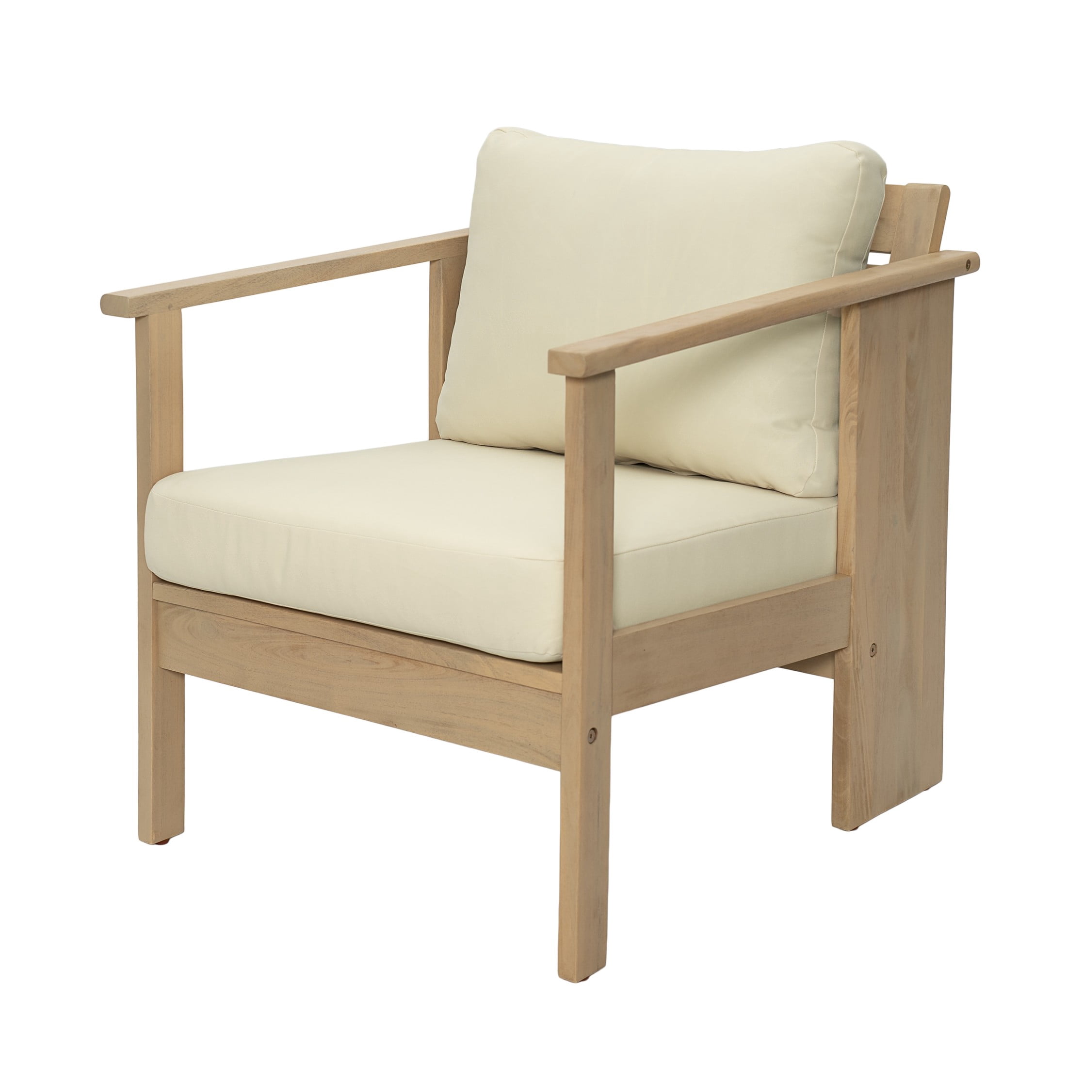 Christopher Knight Home Modern Acacia Wood Patio Club Chair with Cream Cushions, Light Teak Finish
