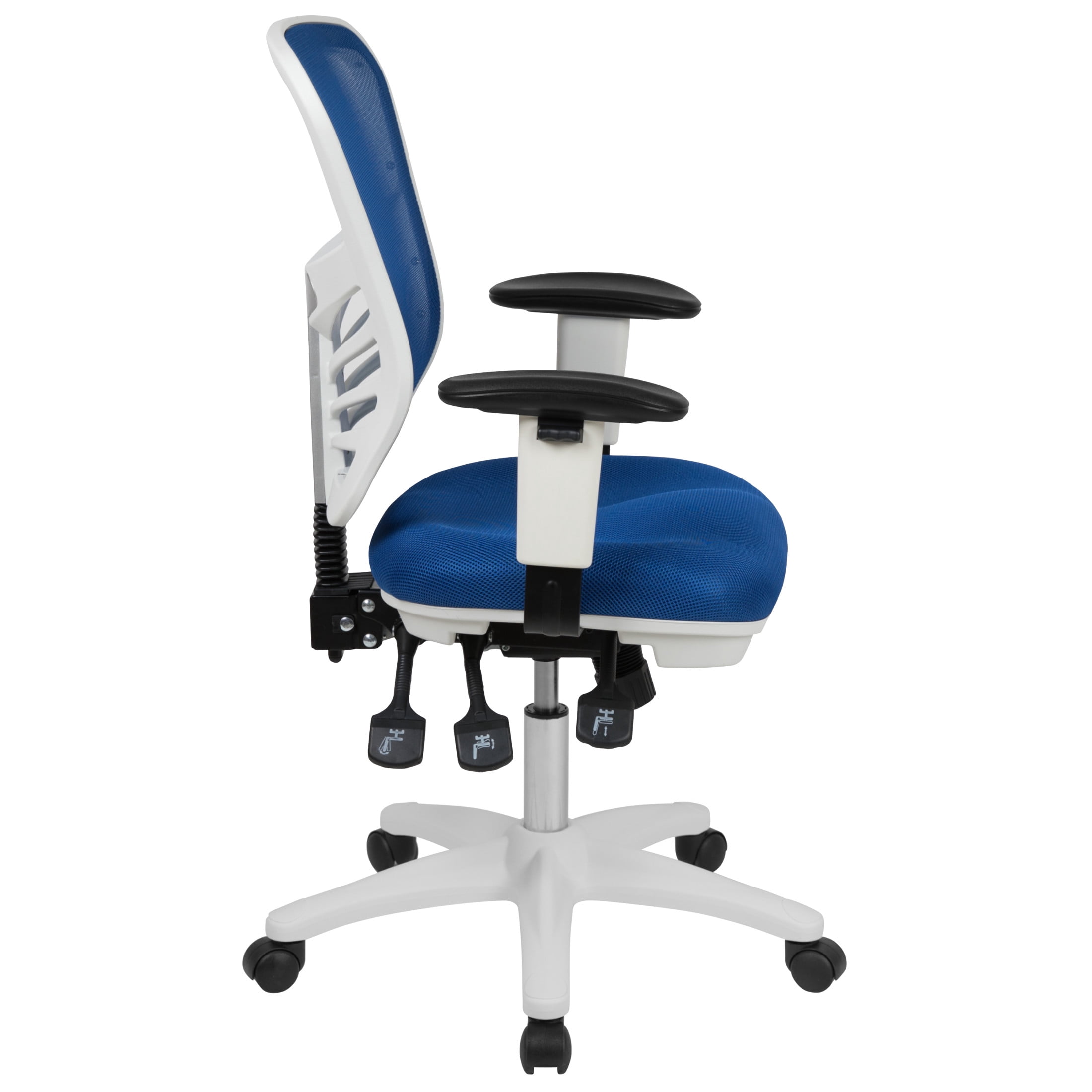 Emma + Oliver Mid-Back Blue Mesh/White FrameMultifunction Ergonomic Office Chair with Arms