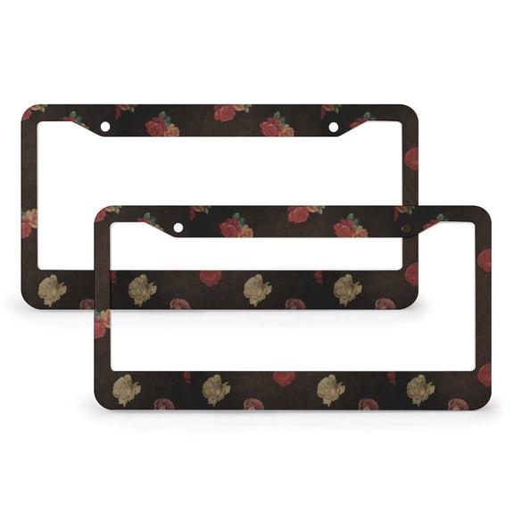 Pink Rose Flowers Leaf Shabby Chic Beige Pink License Plate Cover 2 Pack Floral Flowers Seamless Pattern License Plate Cover Frame for Women Men US Vehicles 2 Hole Metal License Plate Frames
