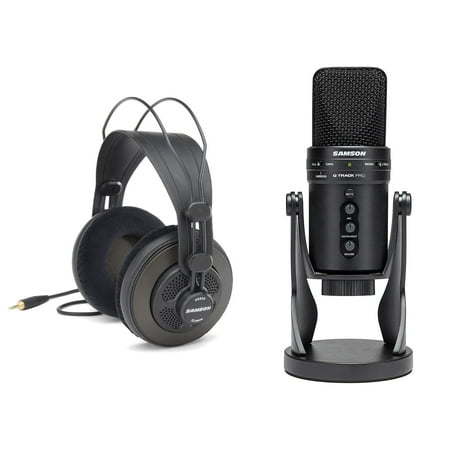 Samson G-Track Professional USB Condenser Microphone with Audio Interface and SR850 Semi Open-Back Studio Reference Headphones