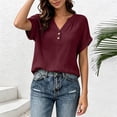 thumbnail image 5 of cocolona Summer Womens Button Down Tops V Neck Short Sleeve Loose Shirts Dressy Casual Solid Color Blouses, 5 of 7