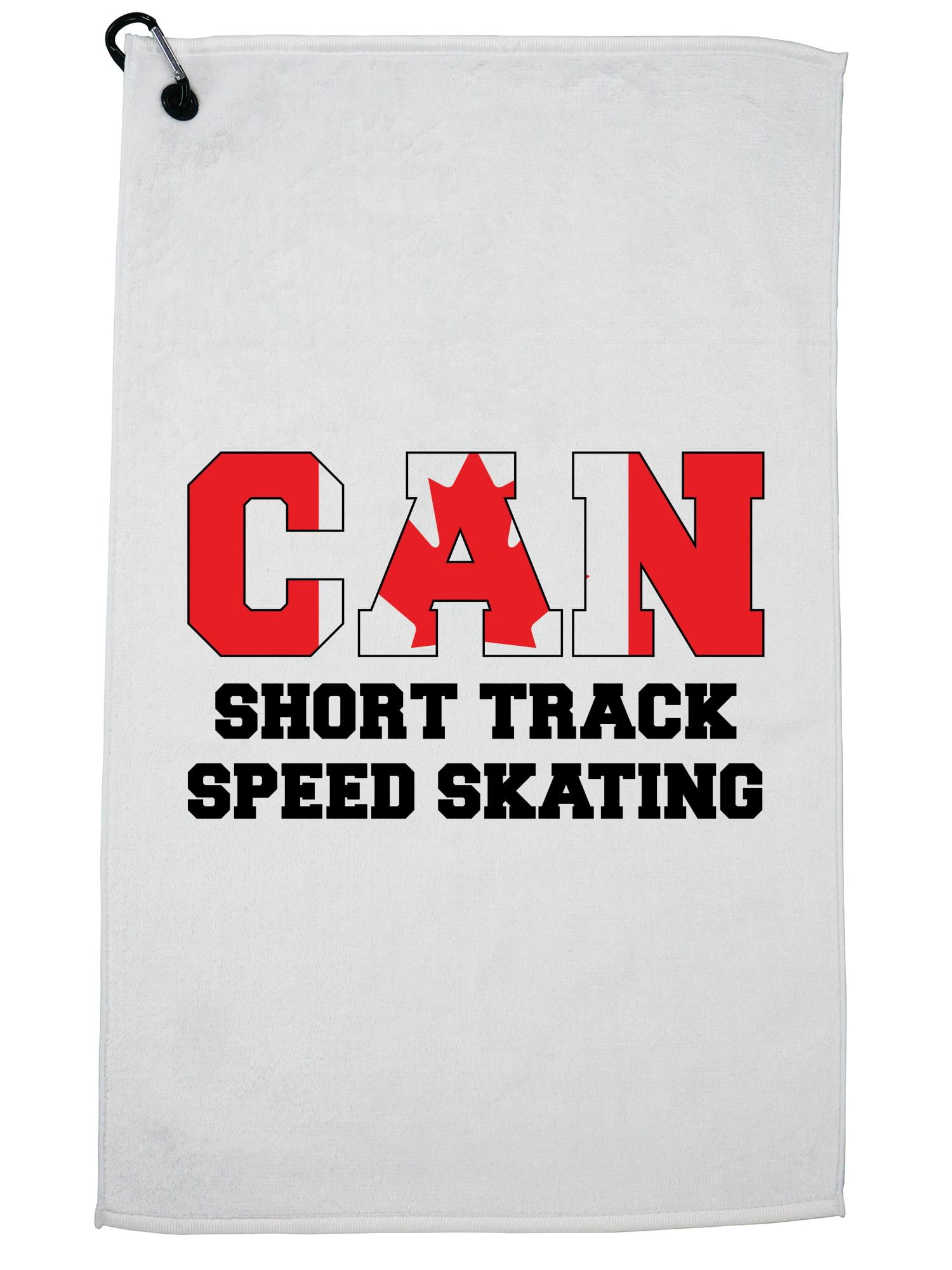Canada Short Track Speed Skate Winter Olympic CAN Flag Golf Towel with Carabiner Clip by Hollywood Thread