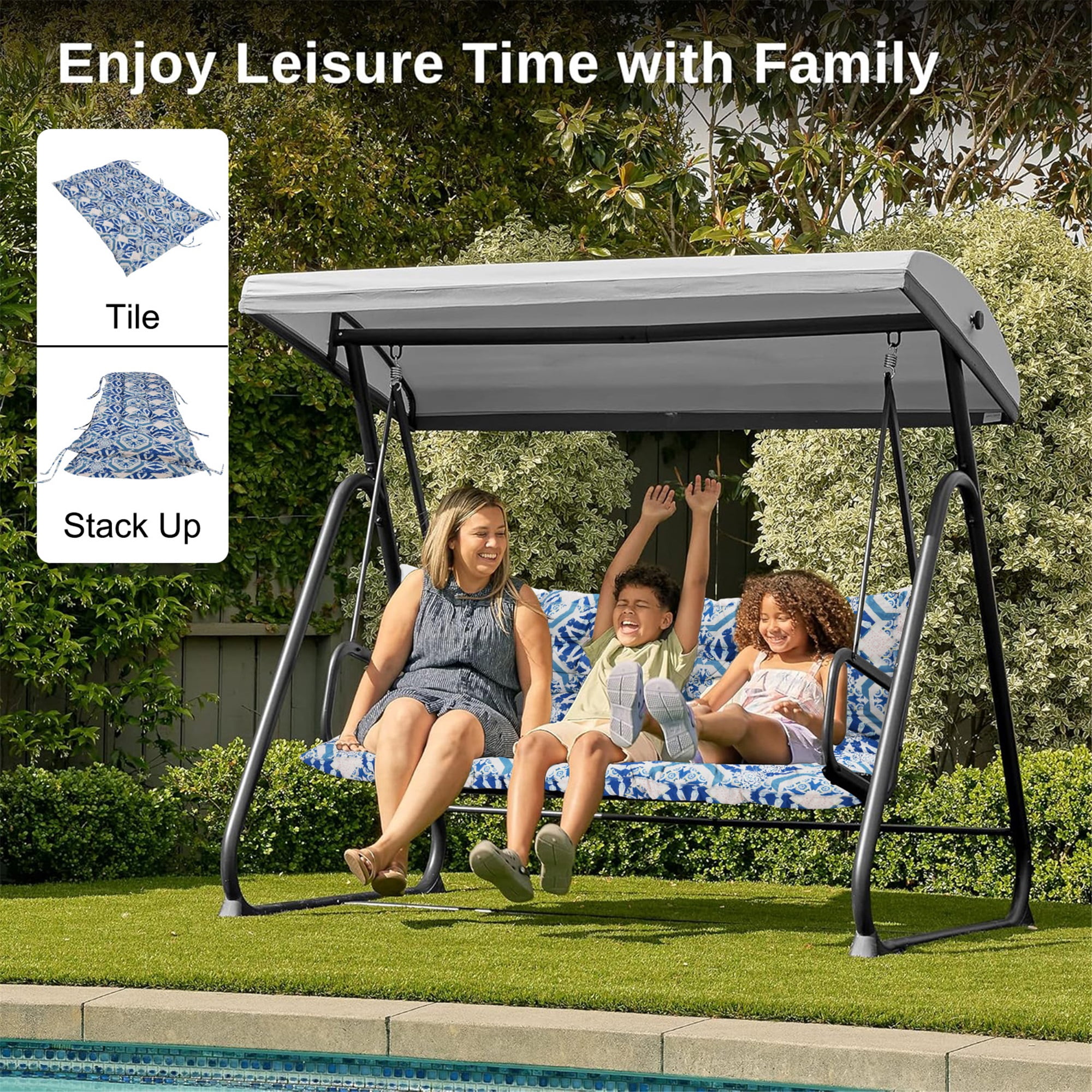 SDJPOI 2-3 Seater Porch Swing Replacement Cushion, Thicken 4" Waterproof Outdoor Bench Cushions with Backrest for Outdoor Furniture