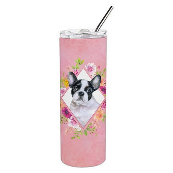 Carolines Treasures CK4143TBL20 French Bulldog Pink Flowers Stainless Steel 20 oz Skinny Tumbler 20 oz multicolor