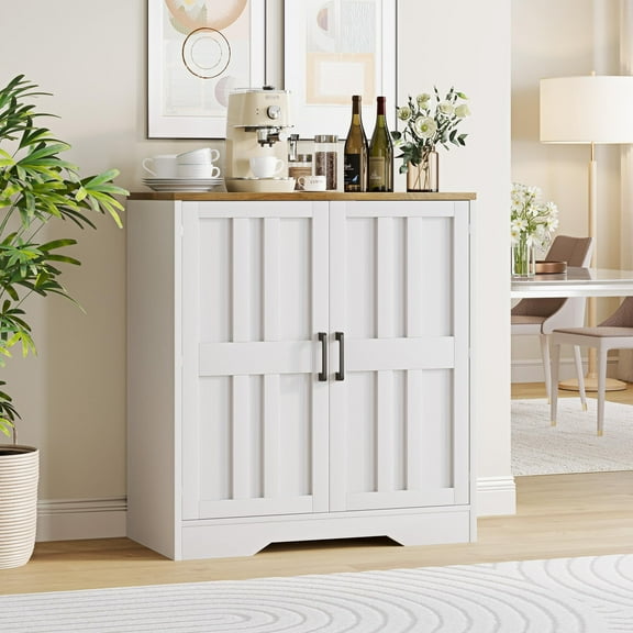 Vividwood Kitchen Buffet Storage Cabinet with Doors and Adjustable Shelves, Sideboard Storage Cabinet for Entryway, Living Room, Dining Room (White)