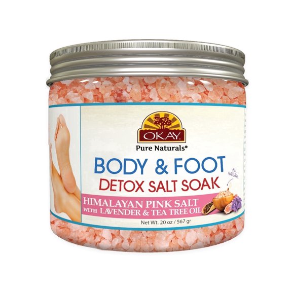 OKAY Pure Naturals Detox Salt Body & Foot Soak with Himalayan Pink Salt, Lavender & Tea Tree Oil, Relaxing & Detoxifying Soak, 20 oz / 567 g