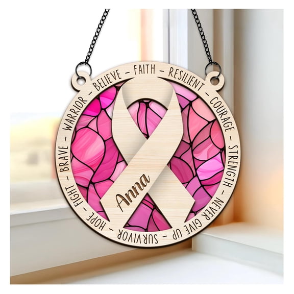 Personalized Breast Cancer Suncatcher - Breast Cancer Survivor Gift for Women - Encouragement Gift - Awareness Month - Hanging Indoor Window Decor - Custom Suncatcher Ornament Decoration