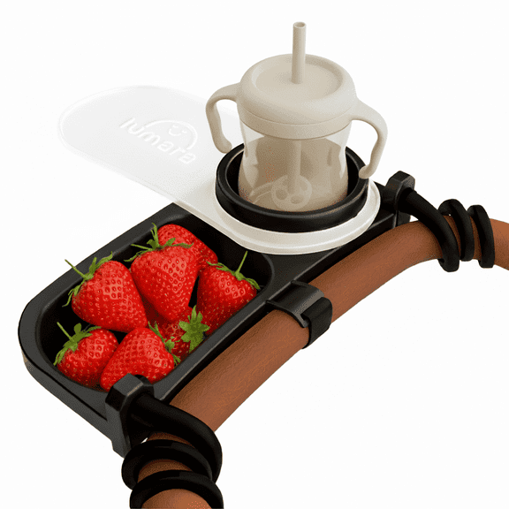 Universal Stroller Snack Tray with Cup Holder 2 in 1 - Stroller Tray Attachment for Baby & Toddler - Fit Most Strollers, Dishwasher Safe with Dust Cover