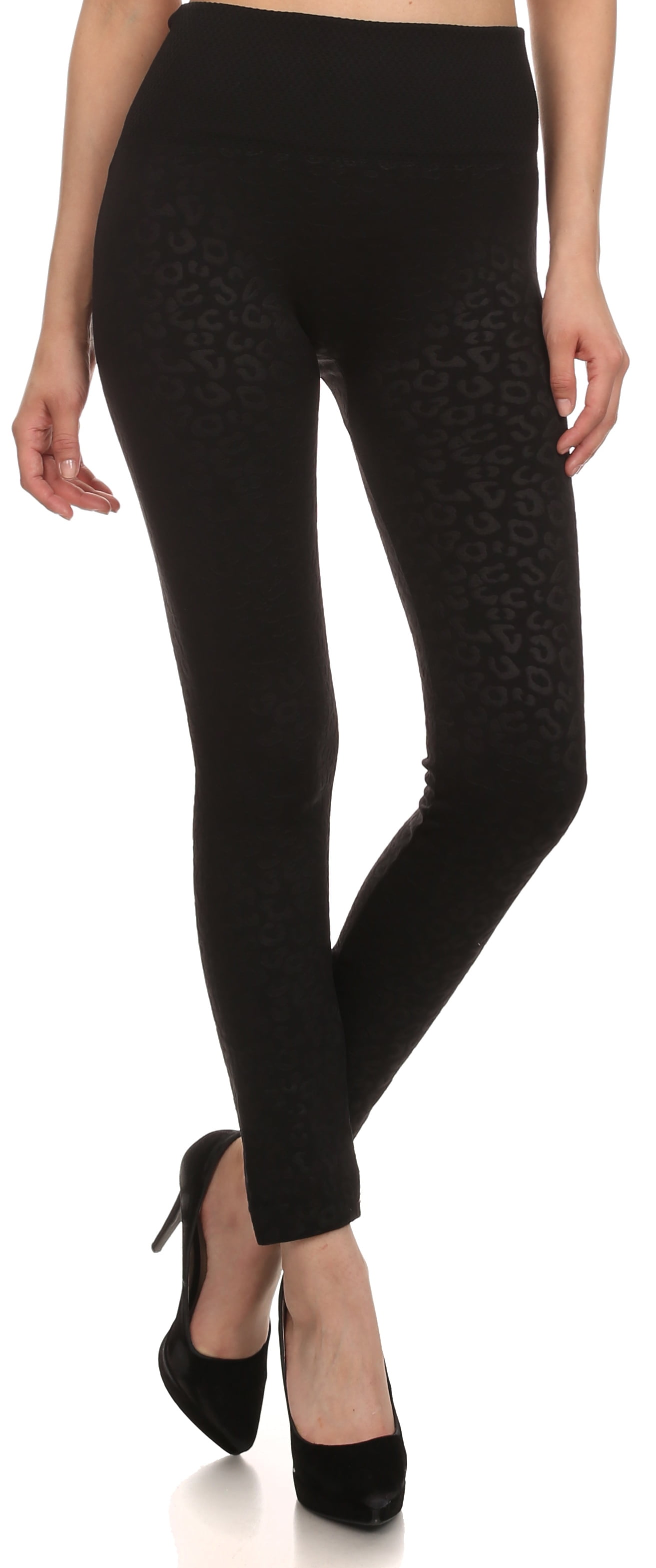 Sakkas Women's Patterned Soft Fleece Lined High Waist Leggings Black