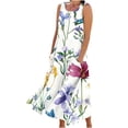 thumbnail image 2 of Midi Dresses for Women Cotton Linen Casual Summer Dresses Oversized Tunic Dress Plus Size Round Neck Printed Sleeveless Vest Dress Flowy Dress Baggy Beach Long Dress Sundress Multicolor XXXL, 2 of 5