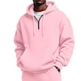 thumbnail image 2 of Men Quarter Zip Hoodie Fleece Lightweight Mens Half Zip Pullover Long Sleeve Drop Shoulder Hooded Sweatshirt Pink 3XL, 2 of 6