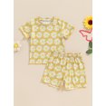 thumbnail image 5 of Aojekbee Kids Girls Shorts Set, Flower Print Short Sleeve Crew Neck T-shirt with Shorts Summer Outfit, 5 of 10