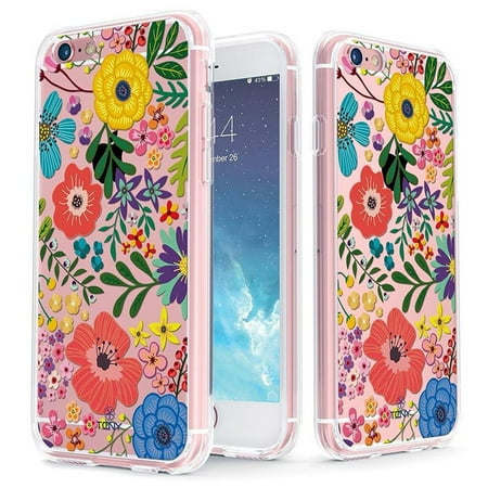 True Floral Case - iPhone 6s Plus Case - True Color Clear-Shield Floral Jungle Printed on Clear Back - Soft and Hard Thin Shock Absorbing Dustproof Full Protection Bumper Cover