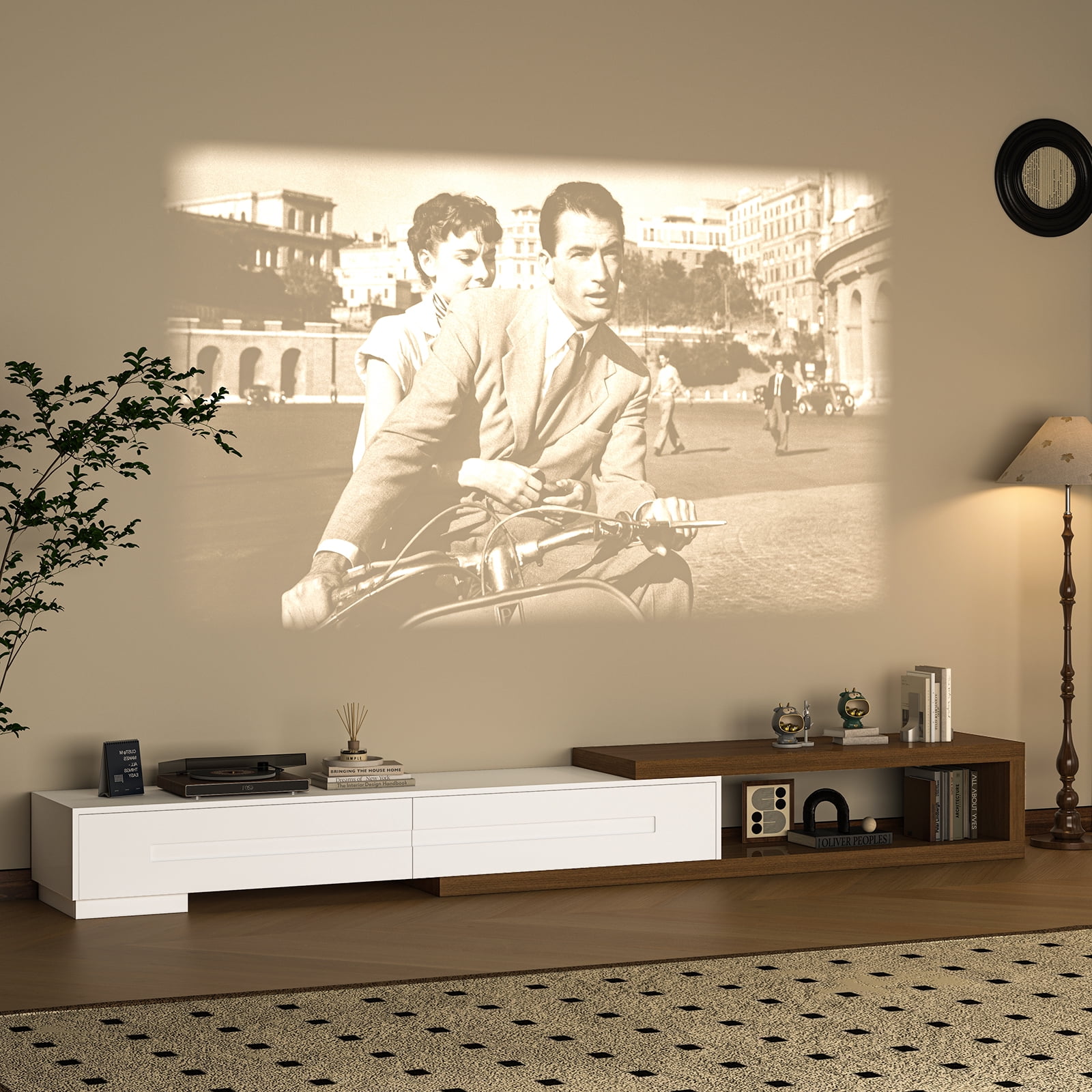 JassmiPkwy ExtendablJassmiPkwy e TV Stand for 120 Inch TV, Wood Modern Entertainment Center with 2 Drawer, White