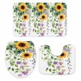 thumbnail image 2 of Country Flower Bathroom Rugs Set Watercolor Yellow Sunflower Purple Floral Green Leaf Plant Non Slip Absorbent Bath Mats 3 Piece Set, U-Shaped Floor Mat, Toilet Seat Cover Small Size, 2 of 9