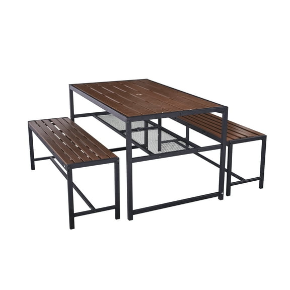 Bstjewey Collection 1 55.1 in Warp Resistant Rectangle Plastic Wood Picnic Table with 1*picnic Table Set, Brown (1 Count)
