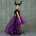 thumbnail image 5 of Conjunto de 3 piezas para Halloween, disfraz de maléfica para niña, trajes altos y bajos, vestidos de malla con capa de plumas para fiesta de Carnaval, 5 of 5