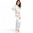 thumbnail image 7 of Women's Botanical Print Satin Pajama Set with Button-Up Top and Long Pants- Blue,Small, 7 of 7