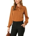 thumbnail image 5 of Allegra K Women's Satin Ruffle Tie Neck Long Sleeve Work Office Blouse Top, 5 of 6