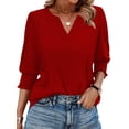 thumbnail image 1 of Blusa WIHOLL para mujer, manga 3/4, cuello en V, holgada, color rojo, talla grande, 1 of 5