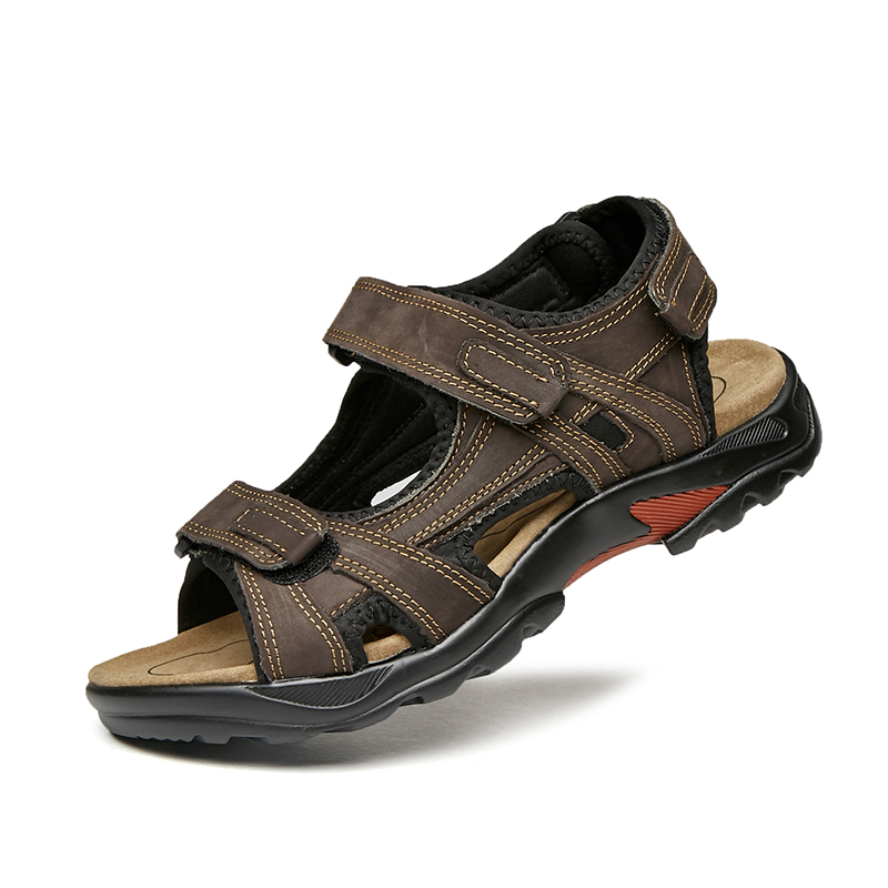 Men's Sandals Genuine Leather Sport Open Toes Sandals Casual Elastic ...