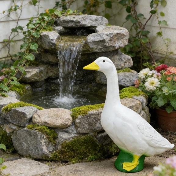 Resin White Wild Goose Statue - Large Garden Geese Decor for Porch, Outdoor Lawn & Home Housewarming Gifts