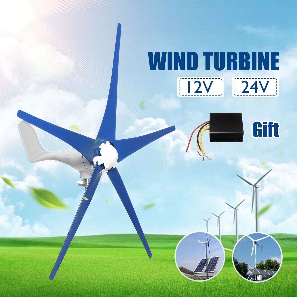 Details about   5 Blades 800W Max Power 12V/24V Wind Turbine Generator Kit W/ Charge Controller 