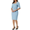 thumbnail image 4 of INSPIRE CHIC Women's Sheath Dresses with Belt Vintage Sweetheart Neck Pencil Dress 2XL Blue, 4 of 4