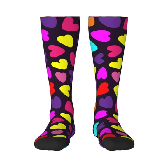Vsdgher Colorful Hearts Print Thigh High Socks Extra Long Stretchy Sock Women Over Knee High Opaque Stocking Daily Wear