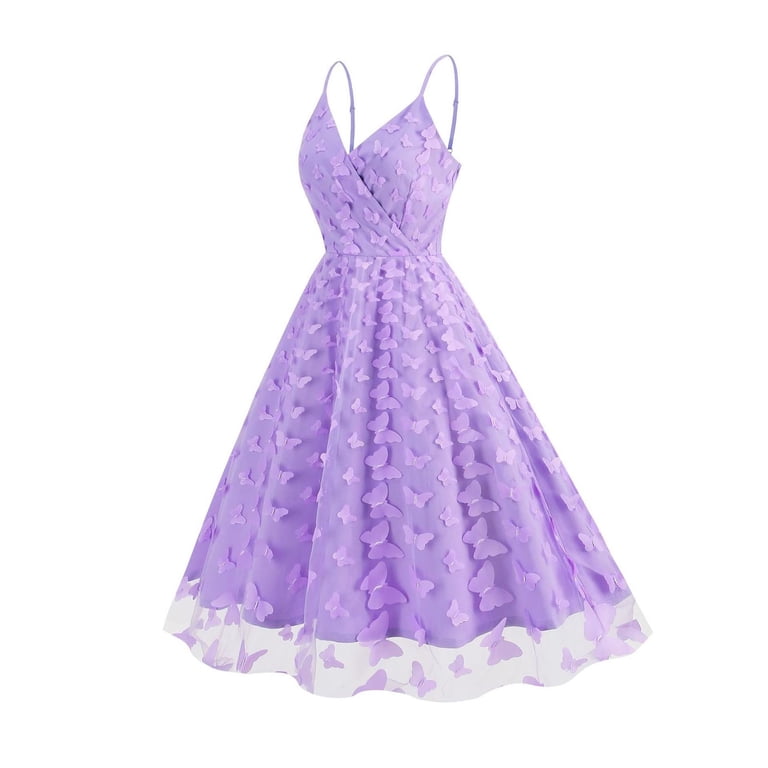 Swuxness Women Sleeveless Formal Dresses, Women Mid Length Evening Gown,  Women's Mesh Waist V Neck Slit Formal Long Elegant Evening Gown Solid Dress  Purple, S