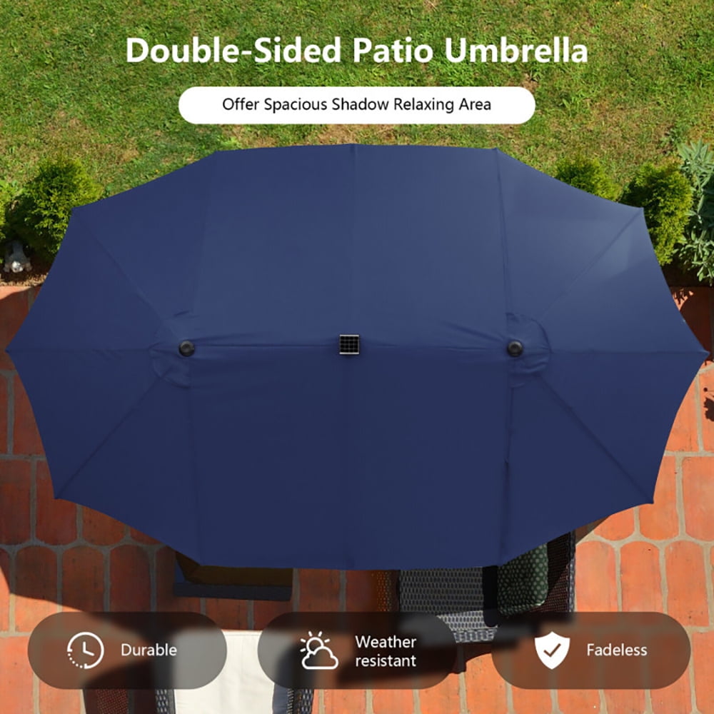 Aimee Lii 15 Feet Twin Patio Umbrella with 48 Solar LED Lights, Table Umbrella Outdoor Patio, Navy Aimee Lii 15 Feet Twin Patio Umbrella with 48 Solar LED Lights, Table Umbrella Outdoor Patio, Navy