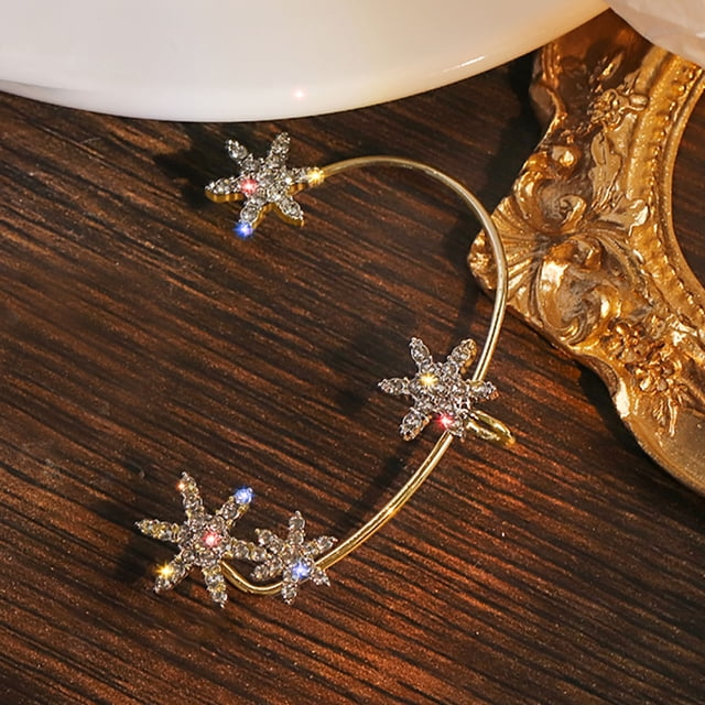 Xihbxyly Liquidación de verano Pendientes en oro y copo de nieve y diamantes a la moda para mujer, sin clip para la oreja perforada, 1 pieza