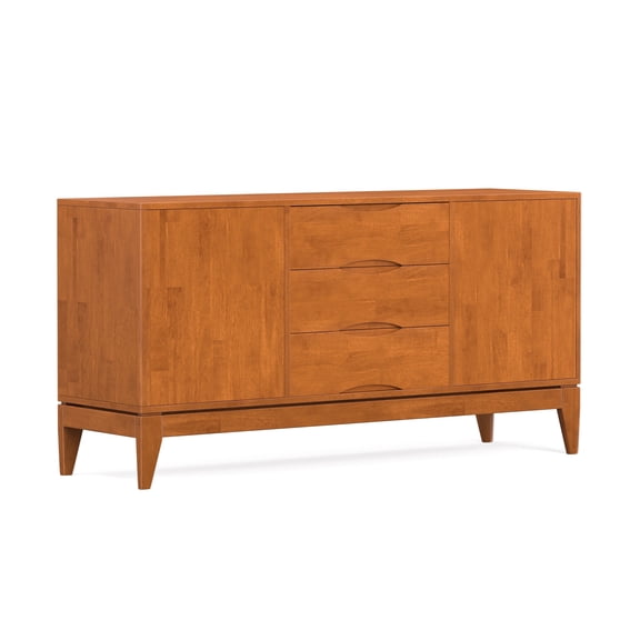 Simpli Home Harper 60 inch Wide Solid Hardwood Mid-Century Sideboard Buffet in Teak Brown
