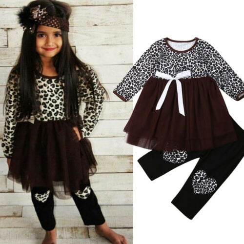 USA Toddler Baby Girl Leopard Clothes Fashion Tops T-shirt+Leggings Outfit Set 