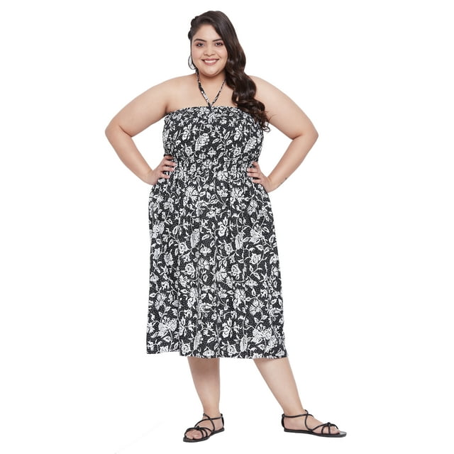 Oussum Robe Tube Courte pour Femmes Sans Manches, Robes d'Été, Noir et Blanc