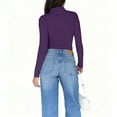 thumbnail image 6 of Women's Mock Turtle Neck Tops Slim Fitted Tops Thermal Underwear Tops Tight Tops Basic Tee Thermal Layering Tops Active Layer Shirts Turtleneck Shirt Lightweight Pullover Tees T-Shirts Dark Purple L, 6 of 7