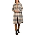 thumbnail image 2 of Sedceaty Women's Long Shacket Jacket, Plaid Print Long Sleeve Lapel Button Down Casual Coat Autumn Winter Outerwear, 2 of 4