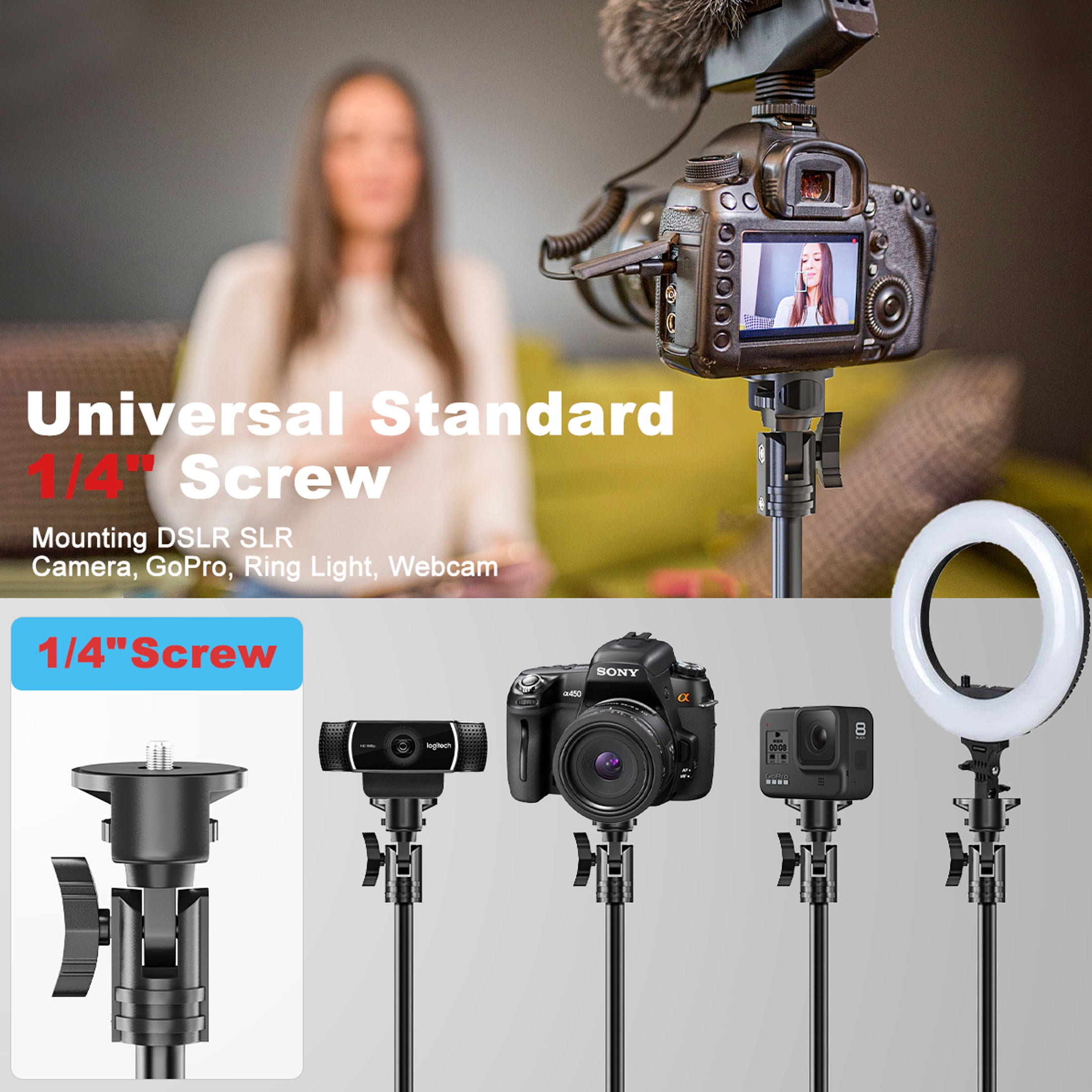 KDD Tablet Tripod, iPad Tripod Stand 61", Tablet Mount 4-15'' for iPhone, Camera, Aluminum 360° Rotating