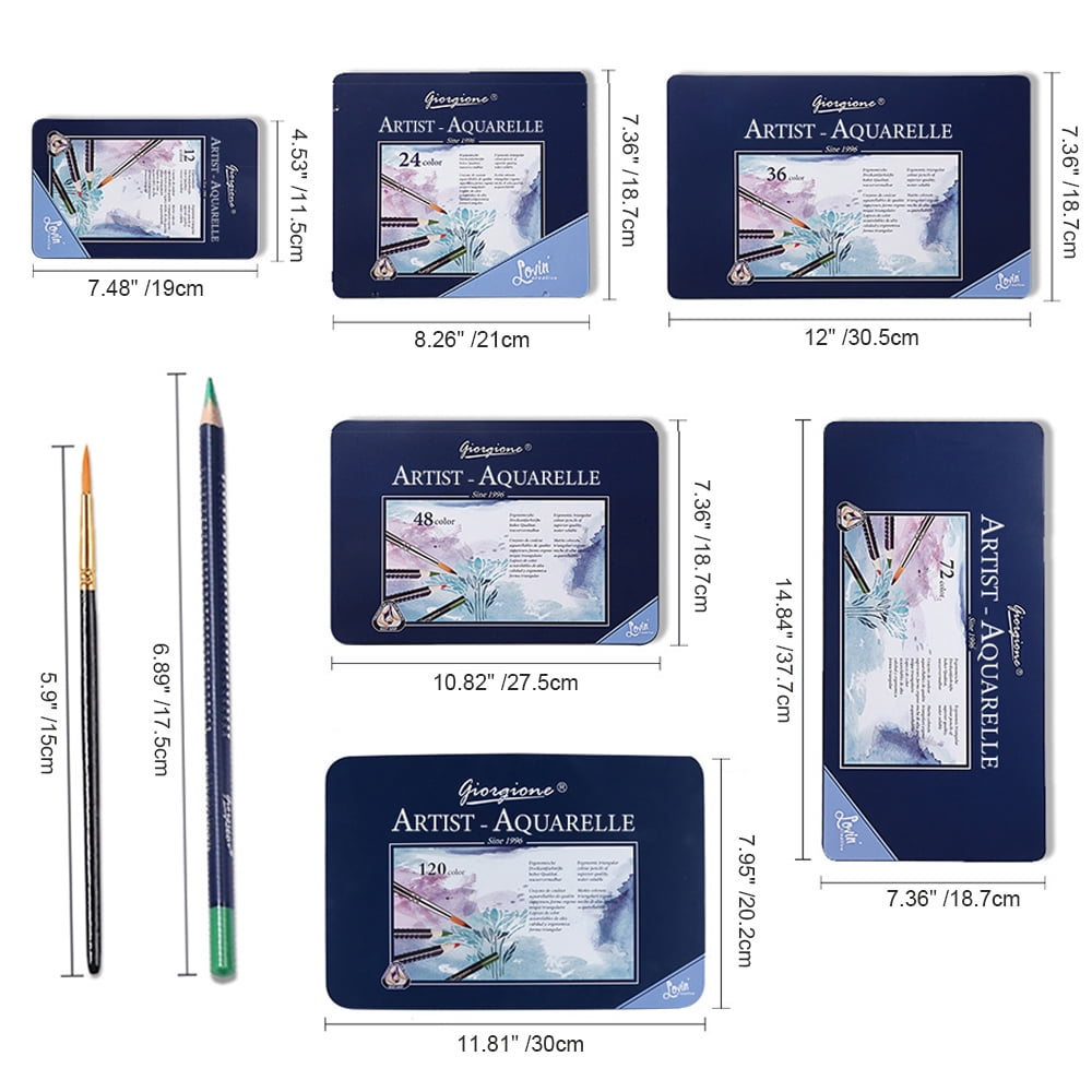MEGICOT 120pcs /72pcs /48pcs /36pcs /24pcs /12pcs Watercolor Pencils - Includes Colored Pencils, Watercolor Brush and Metal Box, Ideal for Kids Adult Coloring Books Art Pages Art Drawing