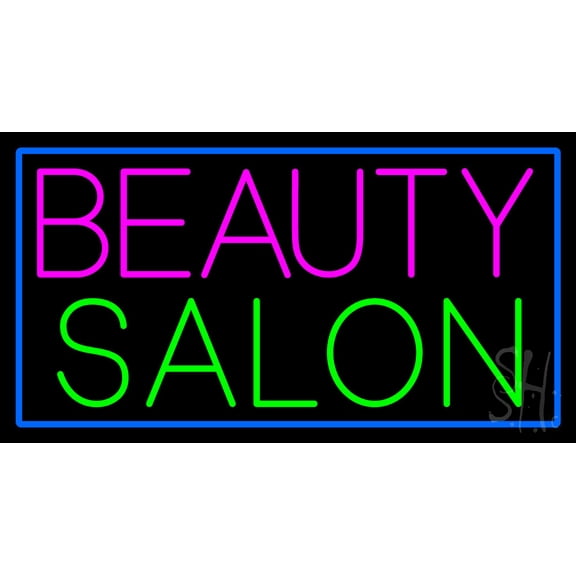Pink Beauty Salon Green with Blue Border LED Neon Sign 13 x 24 - inches, Black Square Cut Acrylic Backing, with Dimmer - Bright and Premium built indoor LED Neon Sign for Defence Force.