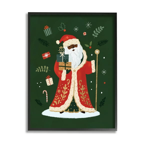 Stupell Industries Festive St. Nick Green Christmas Winter Holiday Holiday Painting Black Framed Art Print Wall Art, 11 x 14