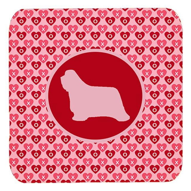 Bearded Collie Valentine Hearts Foam Coasters - Set 4, 3.5 x 3.5 In.