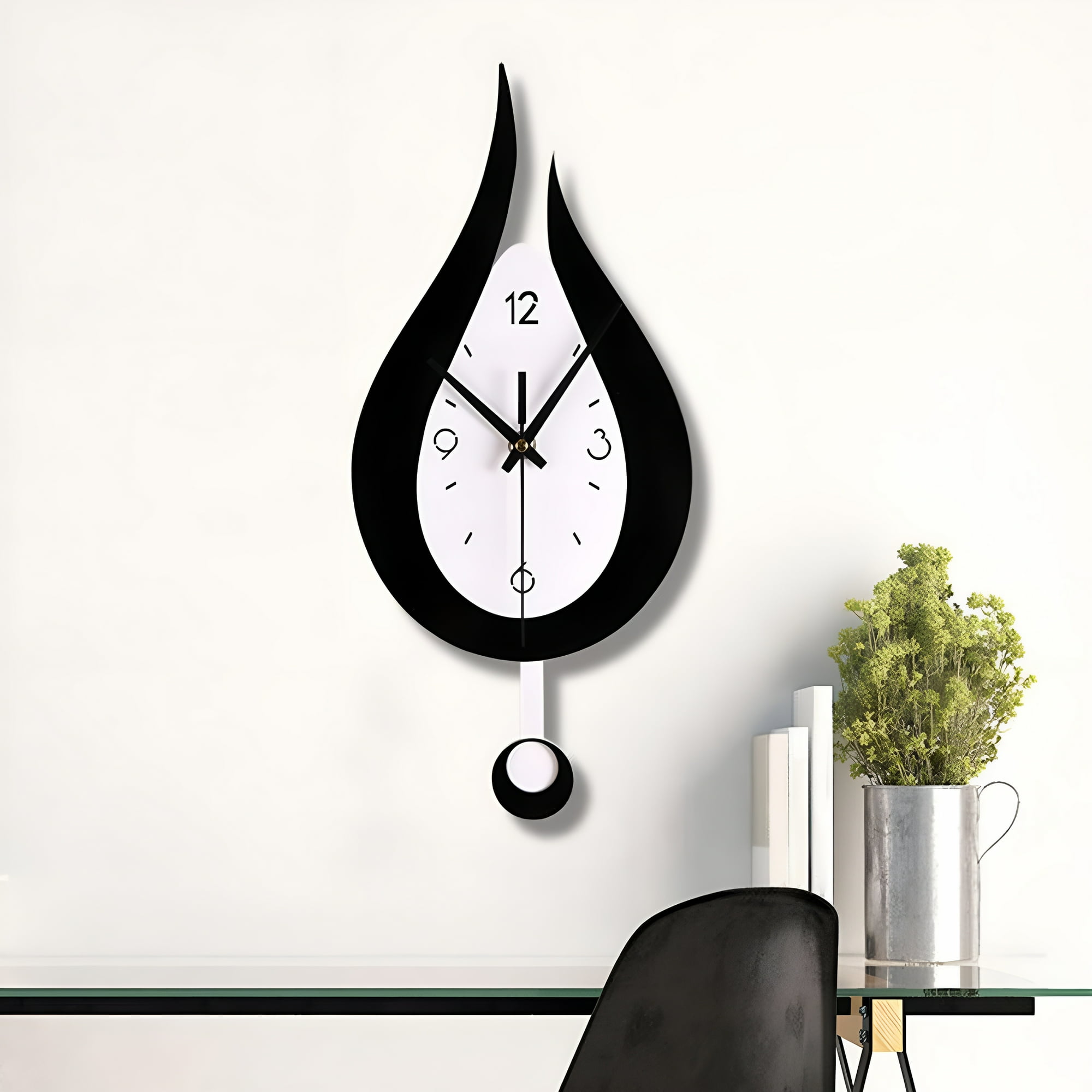 DESIGNICE 2026 New Pendulum Wall Clock,Glass Decorative Wall Clock,Battery Operated Schoolhouse Clocks,Decorative Wall Clock for Livingroom,Study Or Office for Hallway, Bedroom, Kitchen - Black