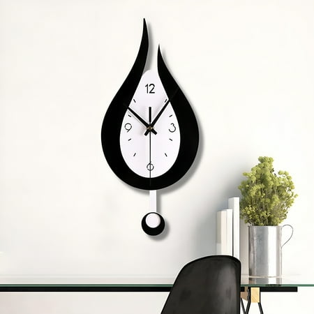 DESIGNICE 2026 New Pendulum Wall Clock,Glass Decorative Wall Clock,Battery Operated Schoolhouse Clocks,Decorative Wall Clock for Livingroom,Study Or Office for Hallway, Bedroom, Kitchen - Black
