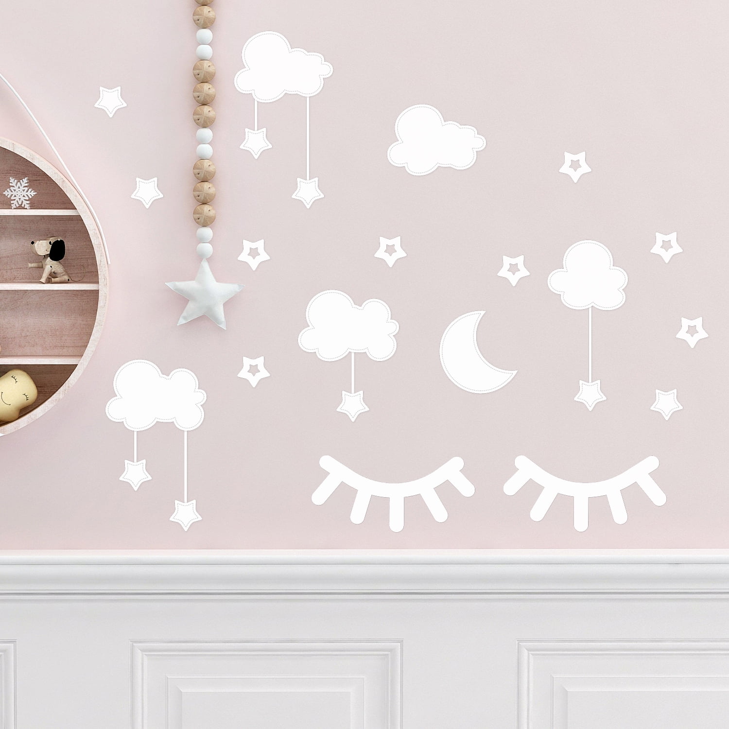 Nursery Bedroom Sleeping Eyelashes Wall Art Decal Sleepy Eyes Wall Sticker Set 
